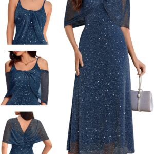 BeryLove Women Sequin Formal Party Dress Cocktail Evening Gown Wedding Dresses with Shawl