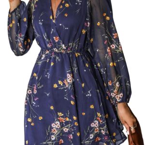CUPSHE Women's Mini Dresses Casual Spring V Neck Chiffon Long Peasant Sleeves Flowy Summer Dress
