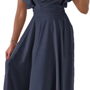 Dokotoo Women's V Neck Elegant Party Dress Short Sleeve Skater Dress Wedding Guest Dresses